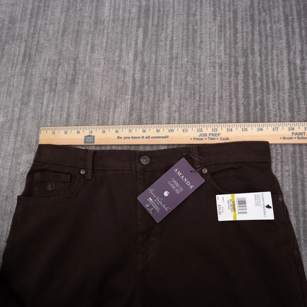 Gloria Vanderbilt Amanda Jeans Womens 14 Short Brown NWT Tapered Classic Rise